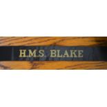 Post WWII H.M.S. BLAKE British Naval Cap Tally:- H.M.S. Blake was a light cruiser of the Tiger class