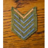 British Army Blue Overseas Service Stripes Chevron Cloth Patch, worn on the WWII Service Uniform