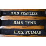 British Naval Cap Tallies (3):- H.M.S. FEARLESS, H.M.S. TYNE and H.M.S. FULMAR:- H.M.S. Fearless (