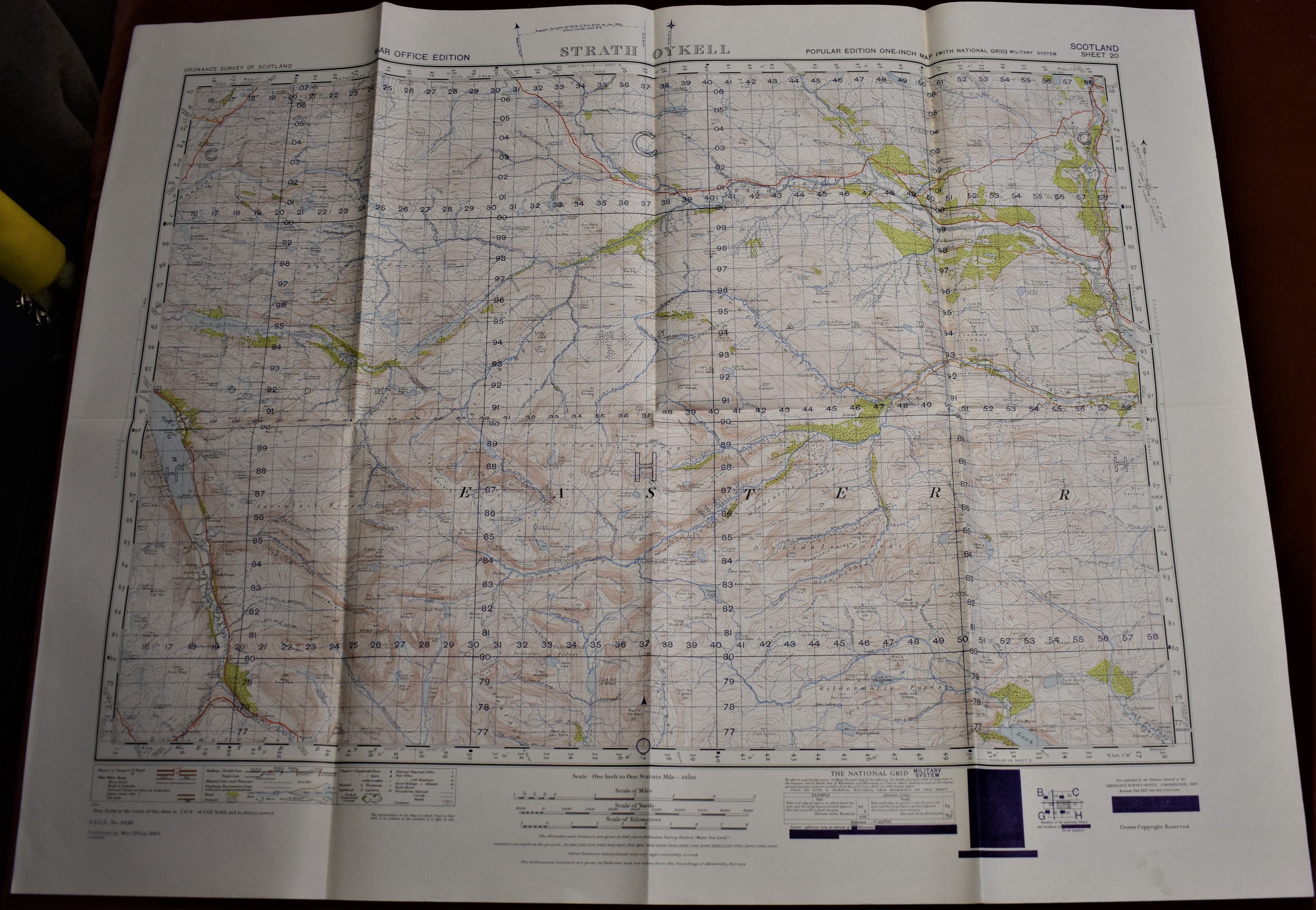 Map-Scotland-Strath Oykell-War Office Edition-Ordnance survey map- sheet 20-published 1949 - folded-