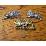 The King's Own (Royal Lancaster Regiment) Cap Badge (Gilding-metal) and Collar Badge Pair (White-