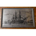 H.M.S. Victory at Portsmouth Dockyard - An Etching on Stainless Steel made in Cornwall by Manuscript