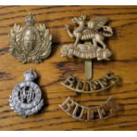 18th Hussars Cap Badges (2) and The Buffs (East Kent) cap badge and pair shoulder titles (W744)