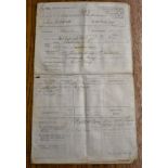 Royal Navy Certificate of Service Document S-536 to 116203 John Aldred attached to the Chatham