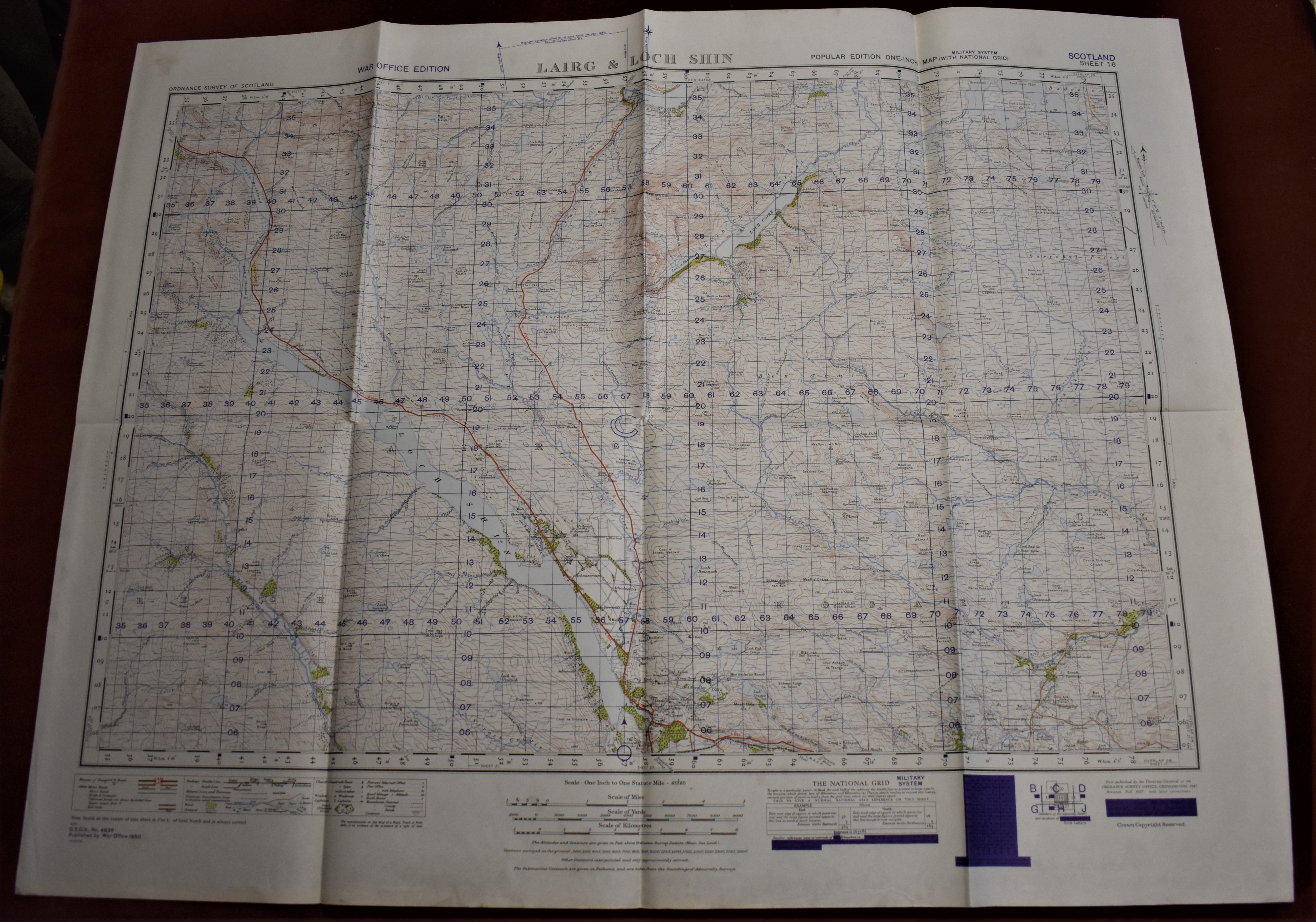 Scotland 'Laig Loch Shin' War Office Edition-Ordnance survey map - sheet 16- published 1950-mint