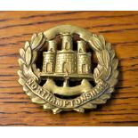 Northamptonshire Regiment 4th Battalion WWI Other Ranks Cap Badge (Brass), slider, second type