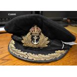 British WWII Royal Navy Senior Officers Peaked Cap, made by Gieves with bullion wire RN Officer