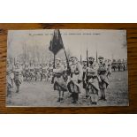 French WWI RP Postcard of Soldiers on Parade depicting the Regimental Colours, a fantastic RP