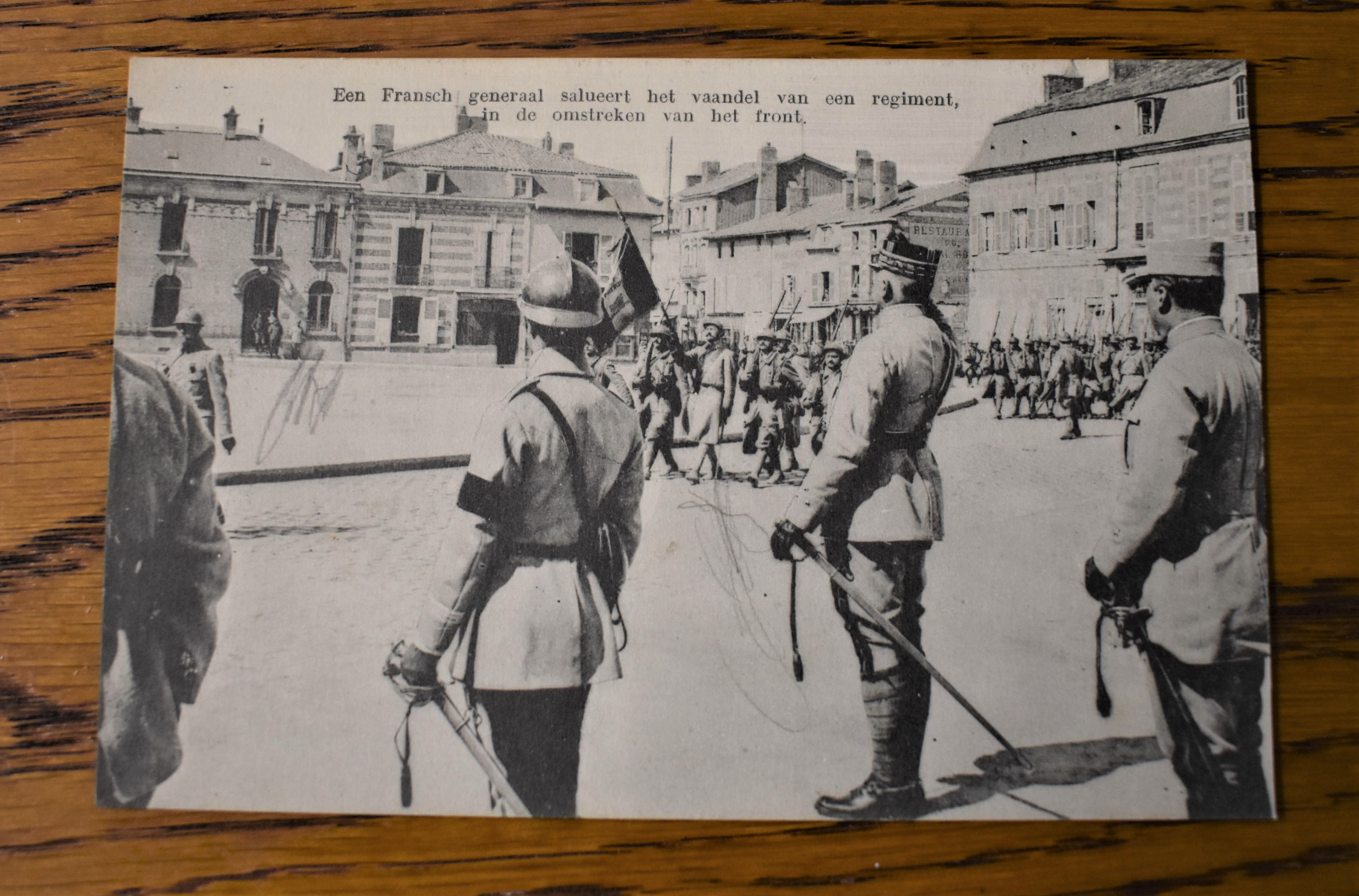 French WWI RP Postcard of General Salueert watching the Parade of a French Regiment on their way