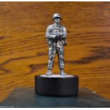 Barton Miniatures Norfolk - A British Soldier Holding an SA80, Pewter Figure on circular wood stand,