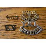 Shoulder Titles (5) including:- 'LDY' (Leicestershire & Derbyshire W240), E.Y (Essex Yeomanry W350),