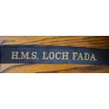 H.M.S. LOCH FADA British Naval Ship Cap Tally, H.M.S. Loch Fada was the lead ship of the Loch-