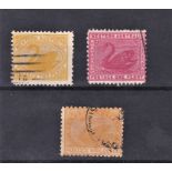 Australia (Western Australia) 1905-12 definitives S.G. 140 used 2d, S.G. 151, 157 used 1d and 9d.