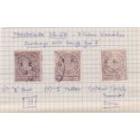 India (Travancore) 1932 1c Surcharge on 5ca Slate-Purple varieties with '1' short, '1' taller and
