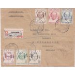 Netherland 1946 Registered Cover to Southampton, Children set of Six S.G. 625/30 17/9/46 postmark.