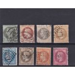 France 1863 definitives S.G. 102, 104, 109, 113a, 115a, 116, 120, 122 fine used set. Cat value £224