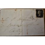 Great Britain 1840 1d Black on Cover SG2 plate No.8, 3+ Very fine margins. Lovely black MX