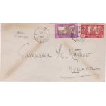 French Colonies New Caledonia 1944 Env Poum to Moumieur, 1Fr, 50c adhesives, Poum datestamp