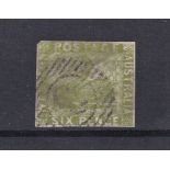 Australia (Western Australia) 1861 definitive S.G. 28 used 6d, close margins, numeral '3' cancel.