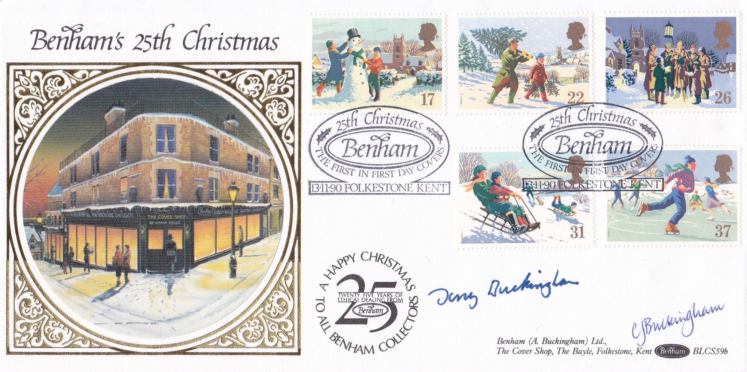Great Britain 1990 (13 Nov) Christmas Benham's 25th Signed 'Tony Buckingham' BFDC No.10
