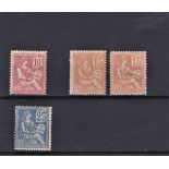 France 1900 definitive's "Mouchan" S.G. 300 used 10c, S.G. 301 m/m and used 15c, S.G. 302 m/m 25c.