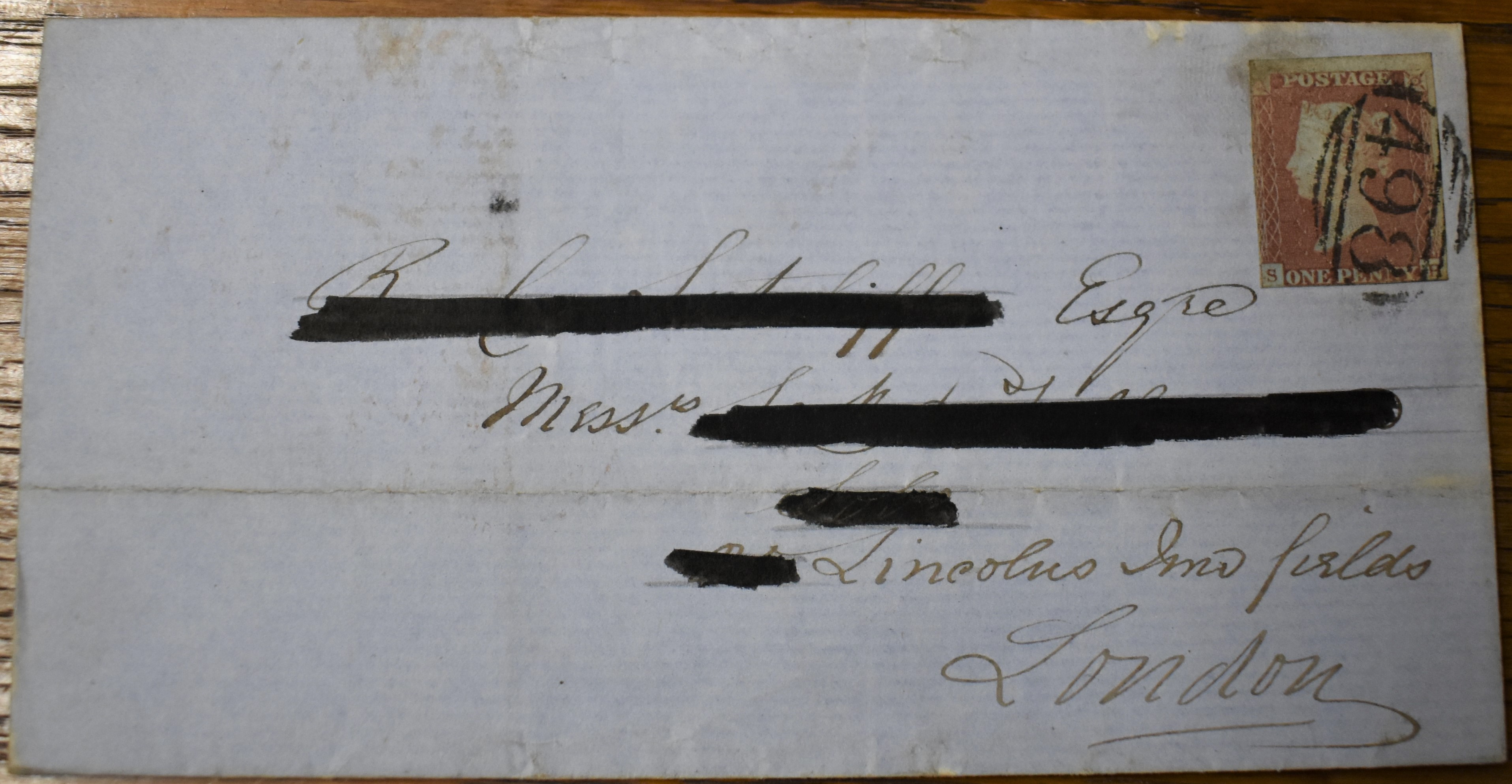Great Britain 1849 Wrapper Posted to Lincoln Inn Fields London Cancelled with 498 numeral in