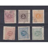 Sweden 1874 Postage due S.G. D28ab, D29ba, D30a, D31, D32, D35b. Fine used
