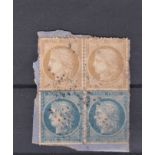 France 1870 definitives pairs of S.G. 136 used 2x S.G. 137 used x2 on piece and a bit scruffy. Cat