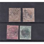 Malaysia - Straits Settlements 1867-72 definitives S.G. 11 used 2c x2, S.G. 12, 16 used. Cat