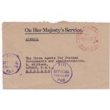 Fiji 1963 - O.H.M.S Official Envelope- airmail (typed) Suun-Fiji/postage paid in cash L/C in red,