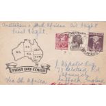 Australia 1952 FDC envelope with manuscript First Flight Australia - South Africa addition red