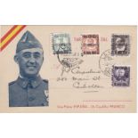 Spanish Civil War 1937 Franco Propaganda postcard "one Country Spain, One Leader Franco" posted to