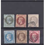 France 1863 definitives S.G. 102, 104, 109, 115a, 116, 122 fine used. Cat value £200