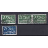 Switzerland 1923 Air S.G. 317a used 20c single and pair S.G. 318 used 25c. Cat value £35+