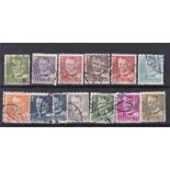 Denmark 1948 definitives S.G. 357a used 15ore green, S.G. 358-360, 362, 362a, 363, 369, 371a,