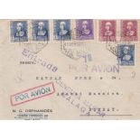 Spain Env posted Airmail to Bombay cancelled 11/8/1939 Malaga Airmail, Military Censor Malaga cachet