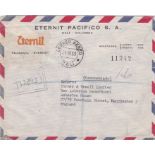 Colombia 1955 Commercial Airmail envelope posted registered to Manchester cancelled 21/7/1955 Air