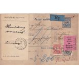 Hungary 1892 Pre-Paid 5k postal delivery document cancelled 13/12/1892 Leva on S.G. 99 1f and S.G.