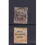 Rhodesia 1896 British South Africa Company opts definitives S.G. 60 used 2d and S.G. 64 used 1s. Cat