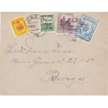 Spanish Civil War 1937 Env posted Burgos cancelled 4/3/1937 Cadiz on 30c Fiscal stamp 5c Cadiz