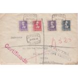 Spain 1939 Env posted registered to London cancelled 24/2/1939 Valladolid registered on S.G. 930,