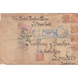 Mexico 1903 Registered Env posted to London via New York cancelled 15/9/1903 San Blas Terred on 18