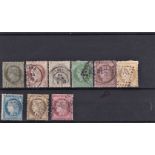 France 1870 definitives S.G. 185, 187, 189, 192, 194, 204, 137, 205, 208 used. Cat value £188