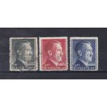 Germany 1942 definitive's S.G. 799a, 801, 802a used, Michel 799, 801-802. Cat value £80+