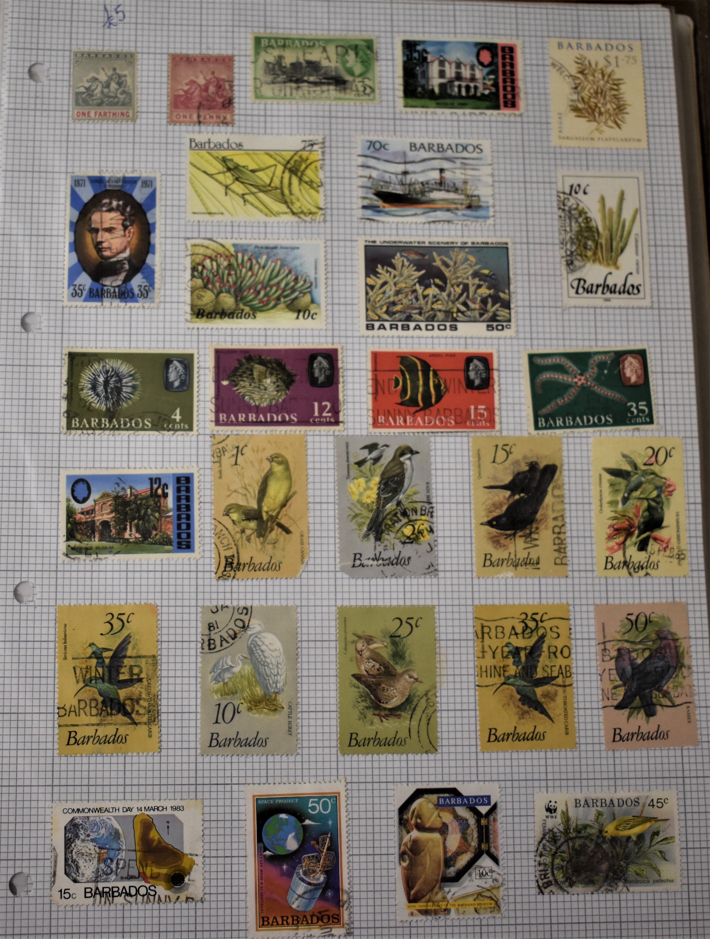 Barbados Album pages, mostly used, unpicked some earlier, useful lot (46 pages)