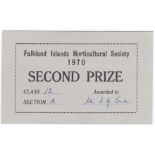 Falkland Islands 1970 Horticultural Society Second Prize Card, postally used to England - Unusual