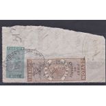 Ceylon Victorian 30 Cents Foreign Bill First of Exchange, used on piece with Gis Foreign Bill Two