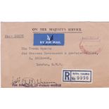 Gambia 1963 - O.H.M.S envelope Bath, Gambia to Crown Agent, Milbank registered Bath, Airmail, signed