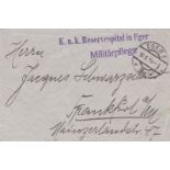 Austria-Hungary 1914 Military Post. Envelope sent free to Frankfurt cancelled 10/10/1914 Eger 1.