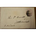 Great Britain 1842 Pre Paid Michel H3 Penny Pink envelop posted to Attleborough cancelled with a